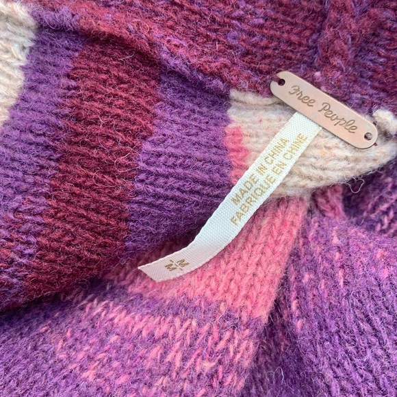 Free People Aztec Boho Fringe Open Wool Hooded Cardigan M festival cabin knit - Picture 4 of 12